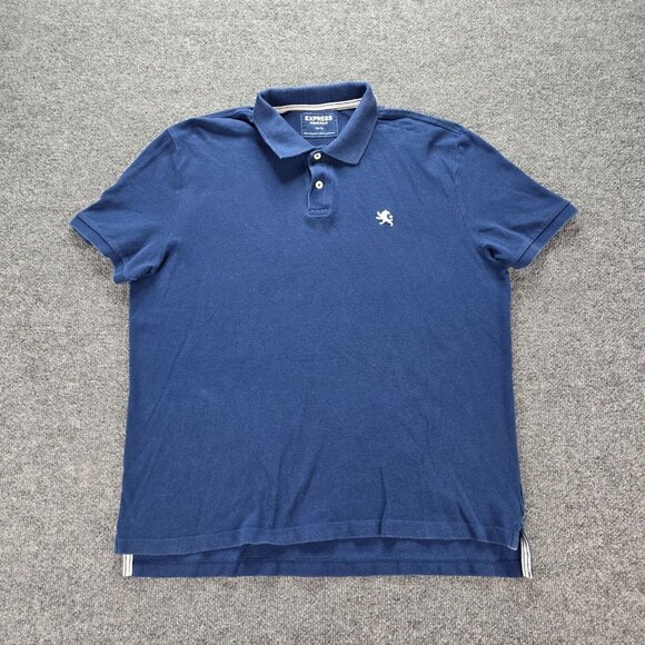 Express Pique Polo Shirt Mens XL Blue Short Sleeve Preppy Casual‎ - Picture 1 of 7